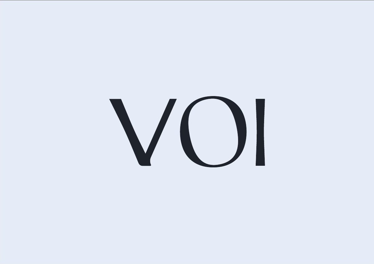 VOI logotype in dark navy on pale blue