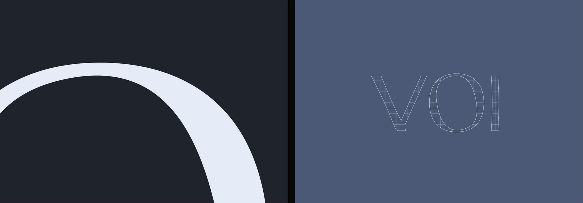 Close-up of the O curve and the logo construction lines